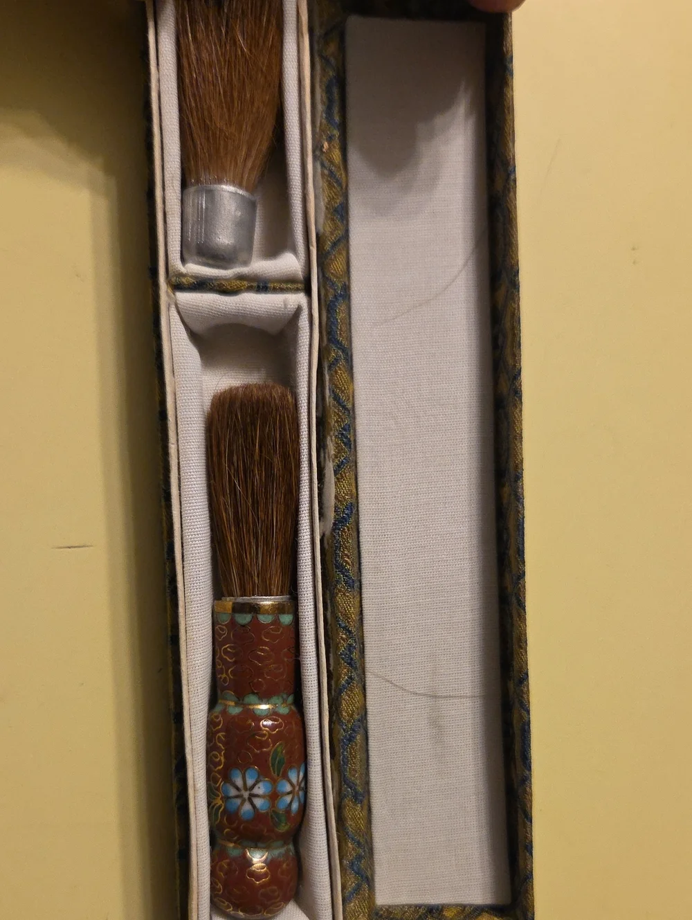 Vintage Chinese cloisonné makeup brush  with Extra Brush In Case